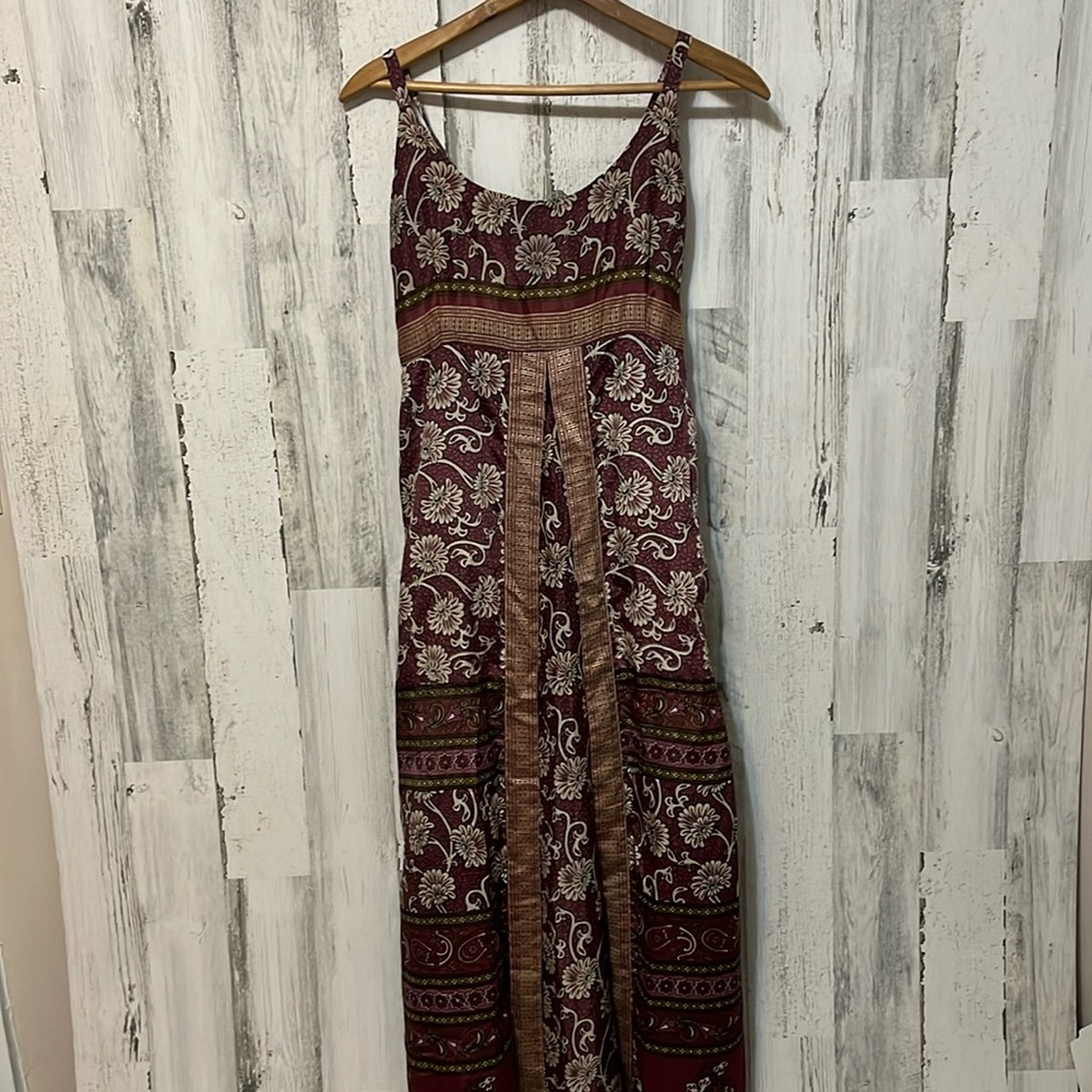 P75 Purple and tans multicolor long dress flower decorative lining medium large